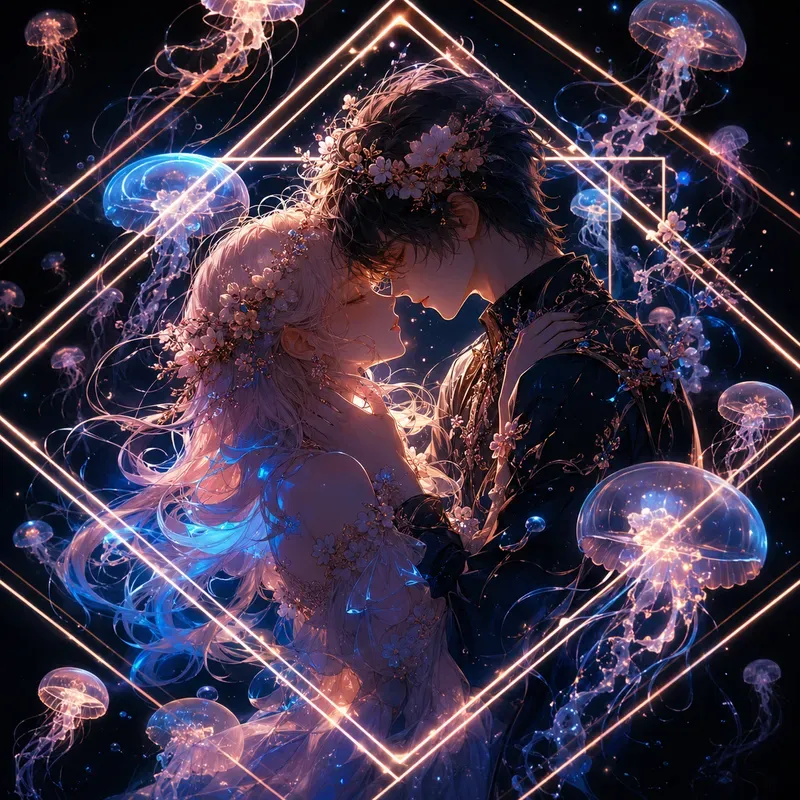 Neon Blossom Embrace Dreamy Anime