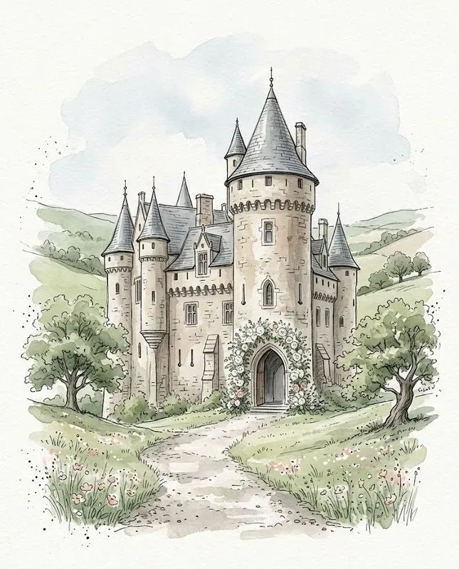 Watercolor Ink Wedding Venue Sketches