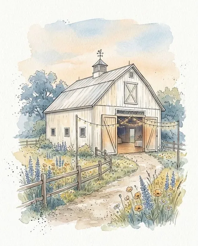 Watercolor Ink Wedding Venue Sketches