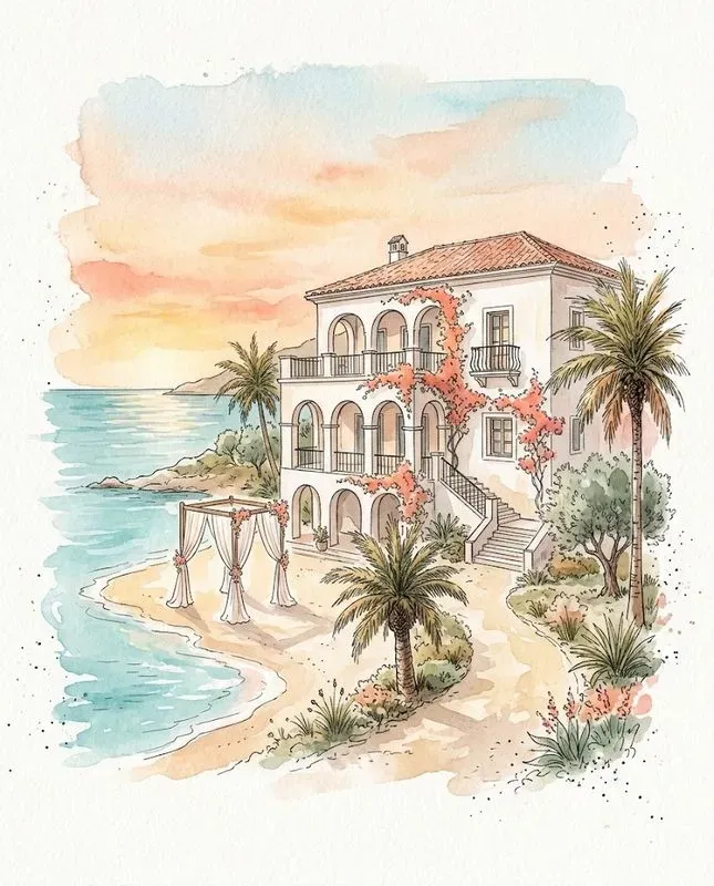 Watercolor Ink Wedding Venue Sketches