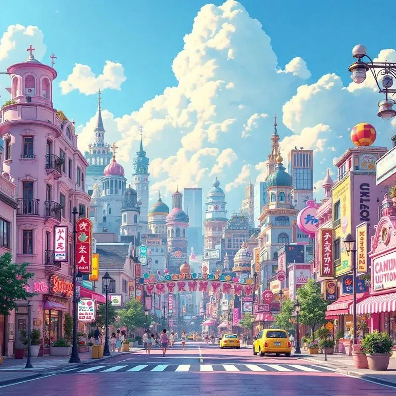 Cartoon Anime Cityscapes Adorable Worlds