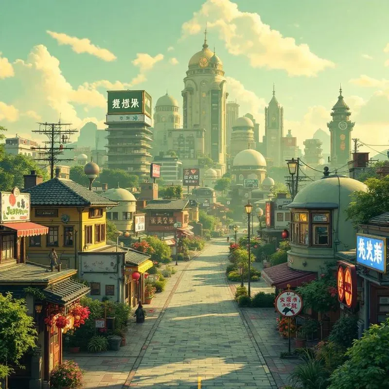 Cartoon Anime Cityscapes Adorable Worlds