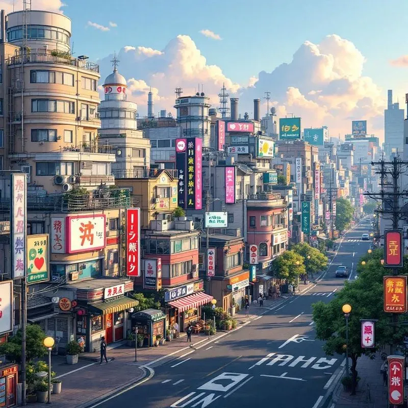 Cartoon Anime Cityscapes Adorable Worlds