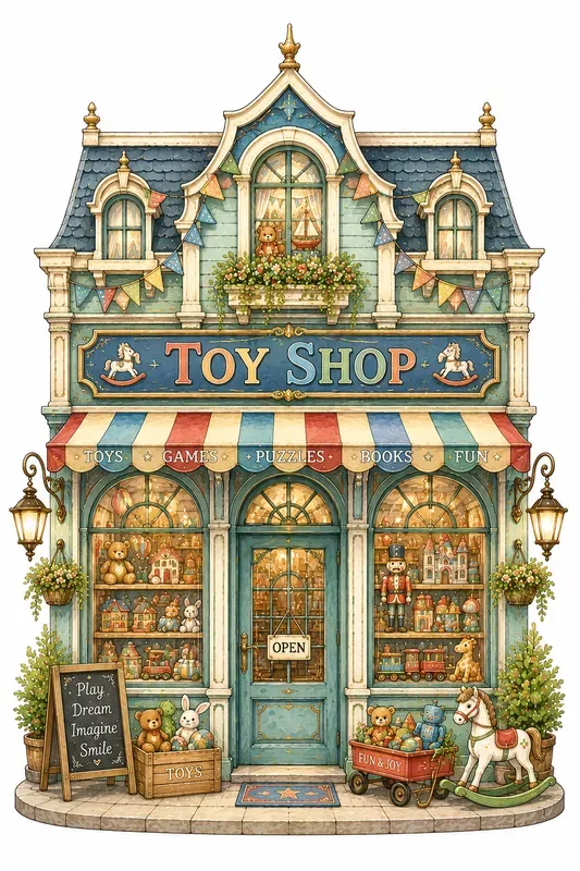 Cute Urban Shops Watercolor Clipart