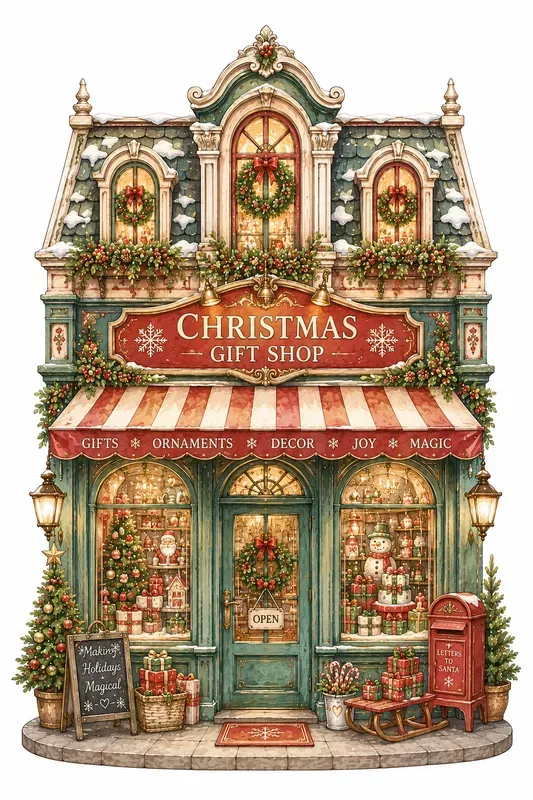 Cute Urban Shops Watercolor Clipart