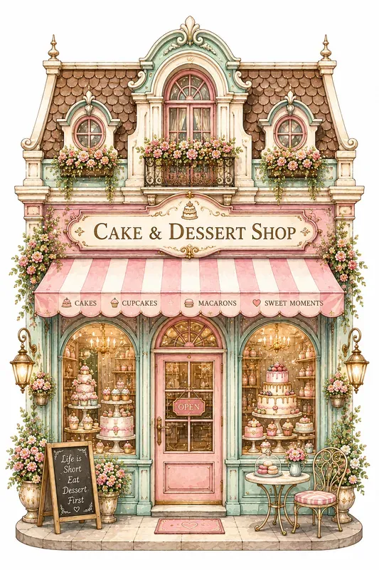 Cute Urban Shops Watercolor Clipart