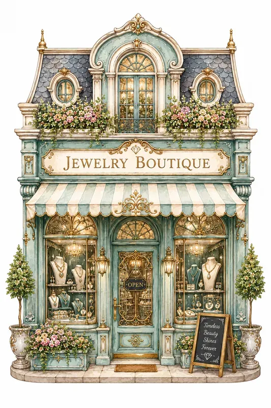 Cute Urban Shops Watercolor Clipart
