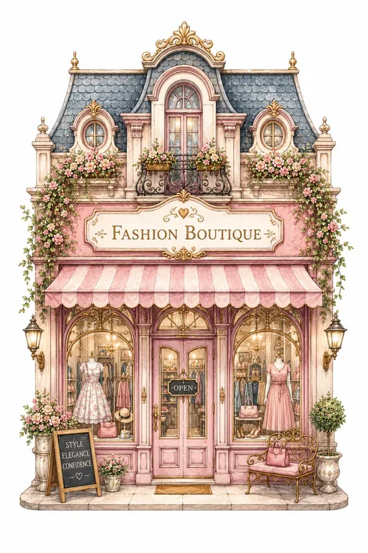 Cute Urban Shops Watercolor Clipart