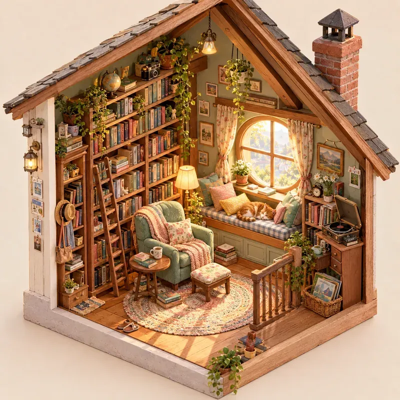 Cutaway Dollhouse Room Art