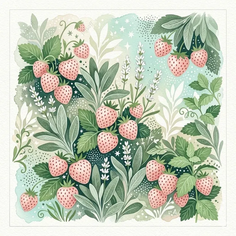 Dense Botanical Strawberry Gouaches