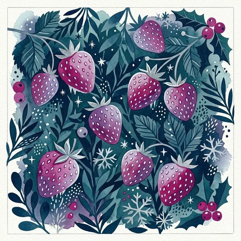 Dense Botanical Strawberry Gouaches