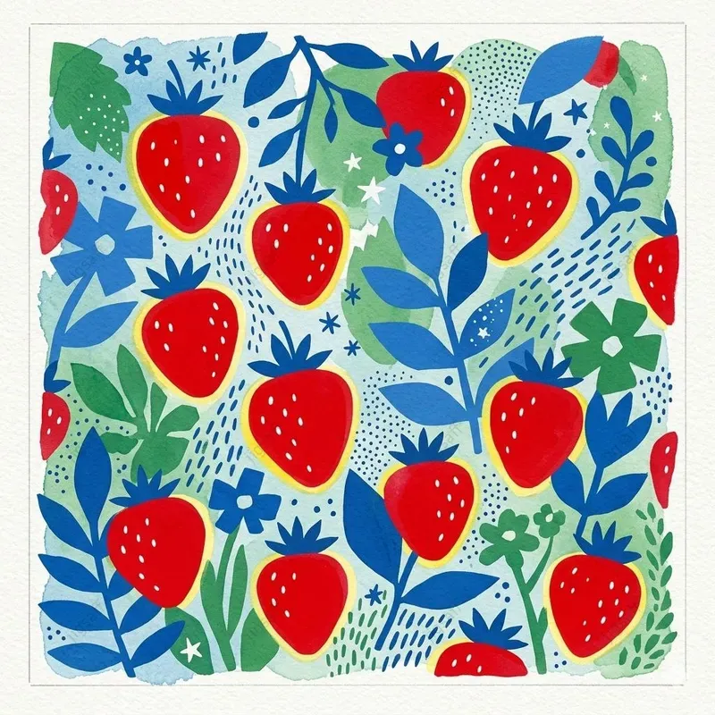 Dense Botanical Strawberry Gouaches