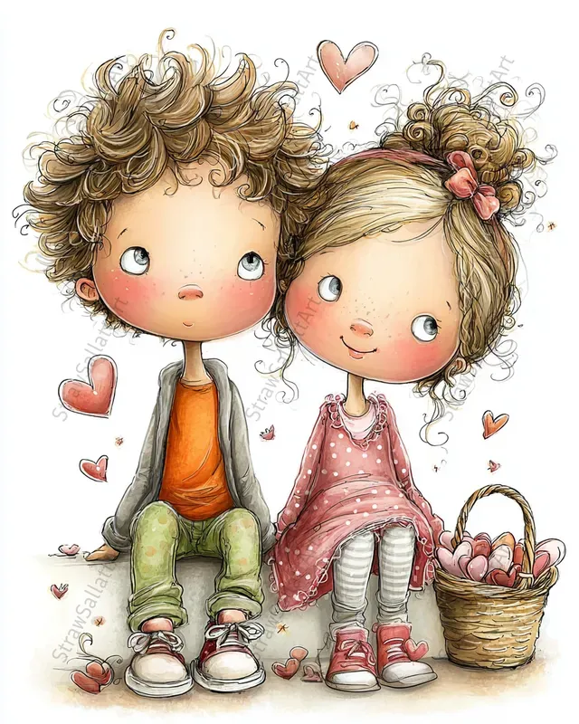 Anime Kids Couples Valentine Clipart Sets