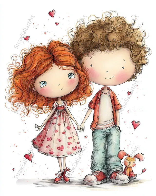 Anime Kids Couples Valentine Clipart Sets