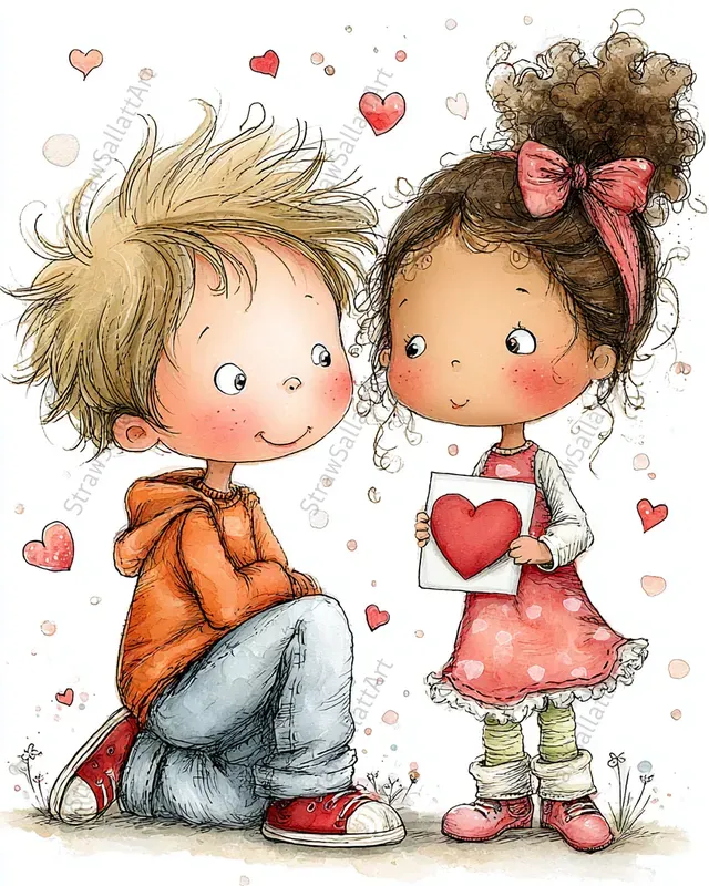 Anime Kids Couples Valentine Clipart Sets