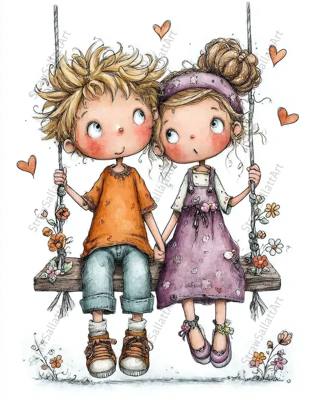 Anime Kids Couples Valentine Clipart Sets
