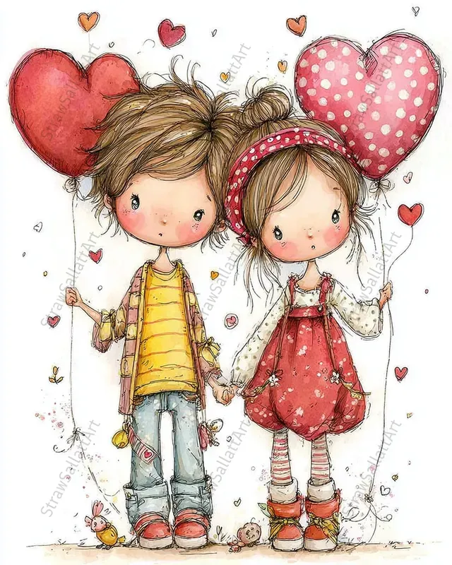 Anime Kids Couples Valentine Clipart Sets