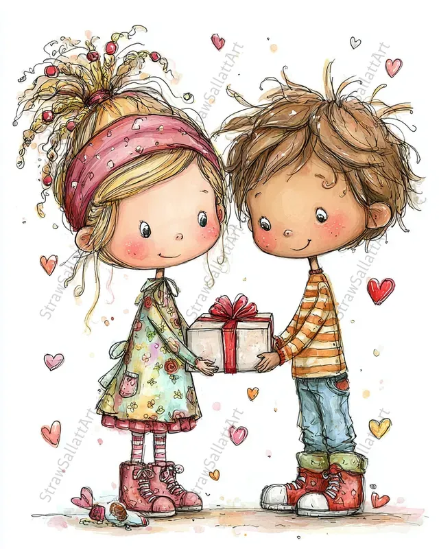 Anime Kids Couples Valentine Clipart Sets