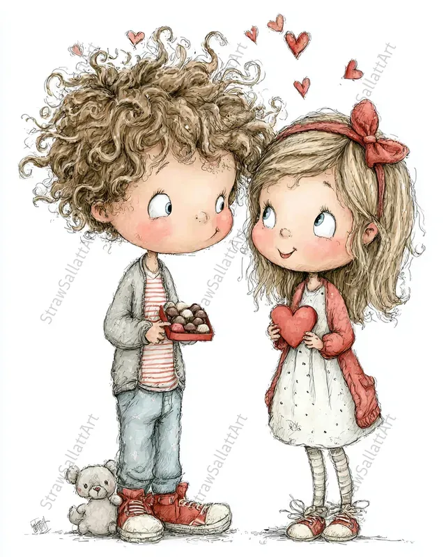 Anime Kids Couples Valentine Clipart Sets