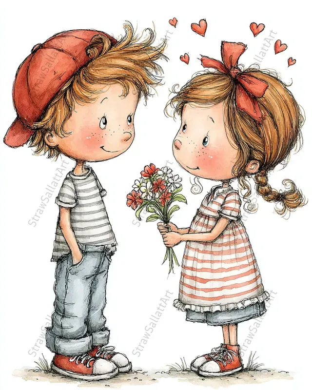 Anime Kids Couples Valentine Clipart Sets