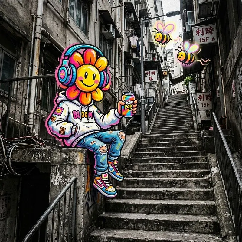 Mixedmedia Urban Cartoon Intervention Ps