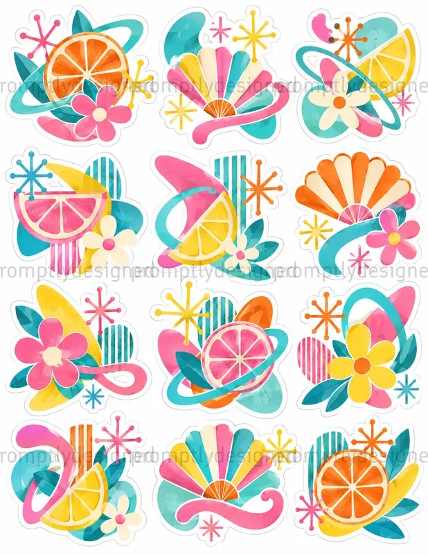 Mid Century Collage Stickers