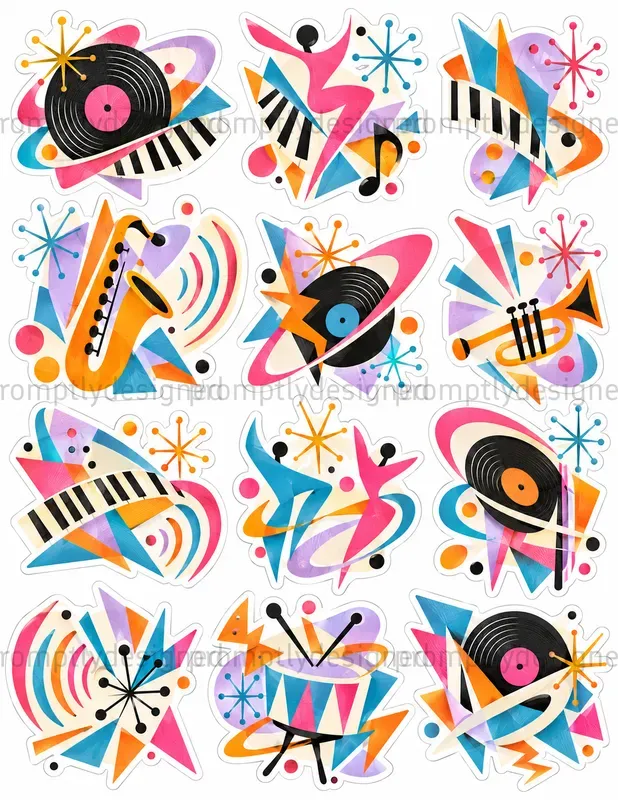 Mid Century Collage Stickers