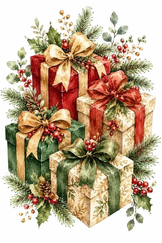 Elegant Christmas Botanical Clipart Art