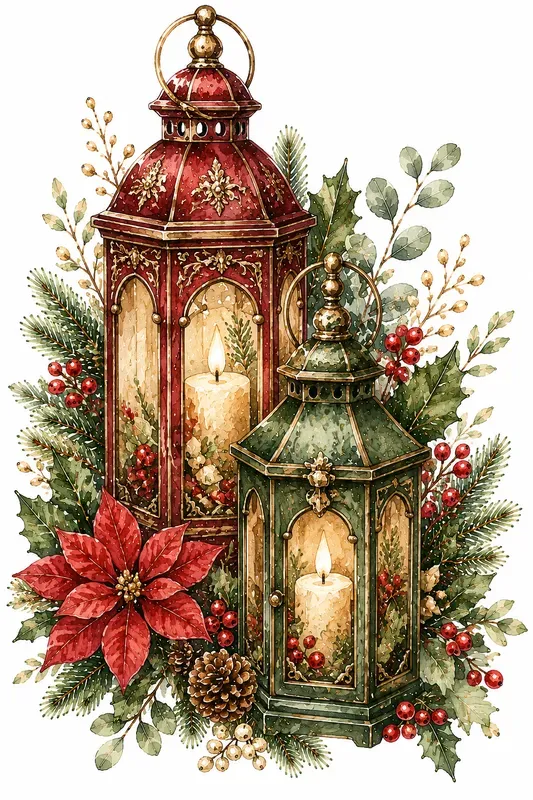Elegant Christmas Botanical Clipart Art