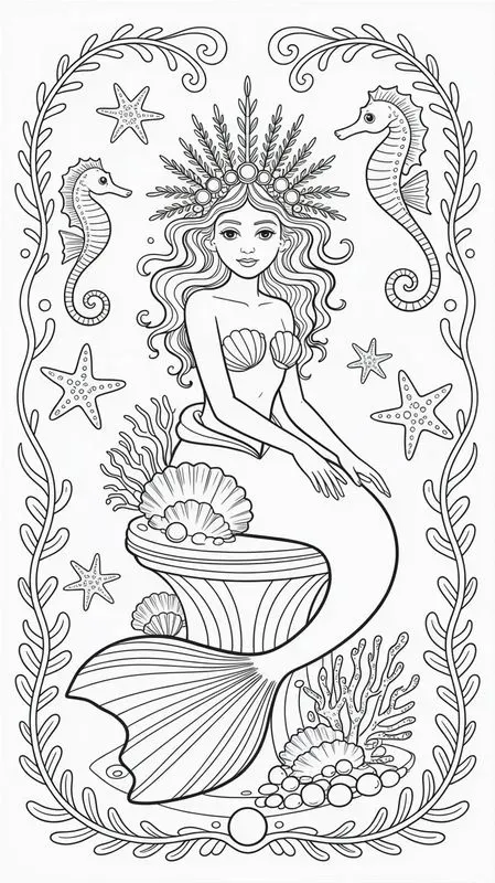 Elegant Mermaid Palace Coloring Pages
