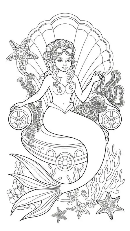 Elegant Mermaid Palace Coloring Pages