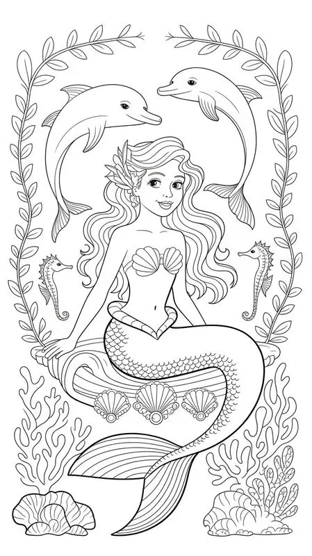 Elegant Mermaid Palace Coloring Pages