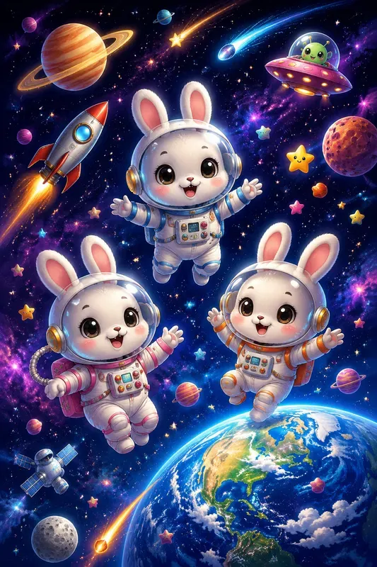 Cute Kawaii Space Adventure Art