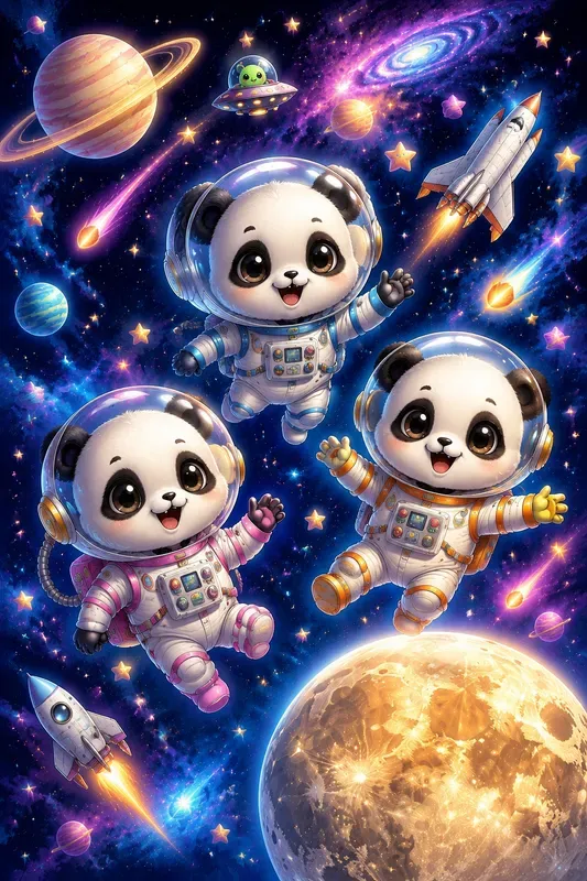Cute Kawaii Space Adventure Art