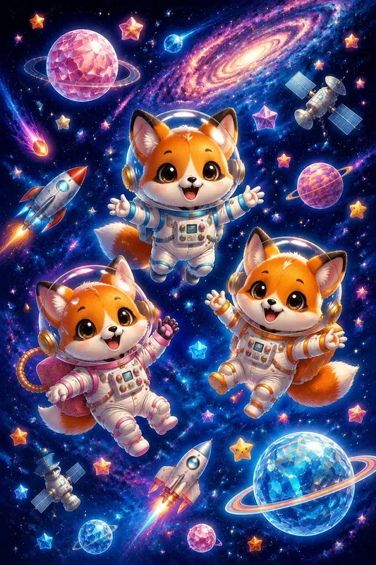 Cute Kawaii Space Adventure Art
