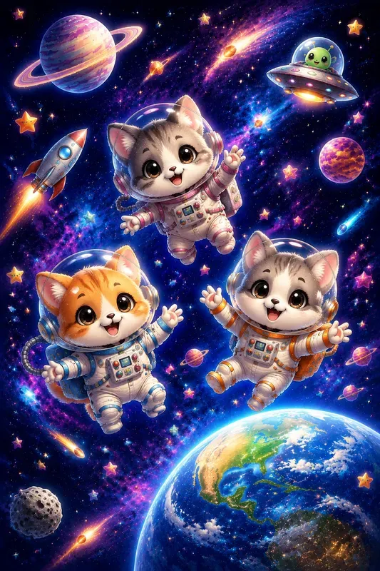 Cute Kawaii Space Adventure Art