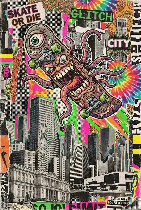 90s Grunge Halftone Collage Art