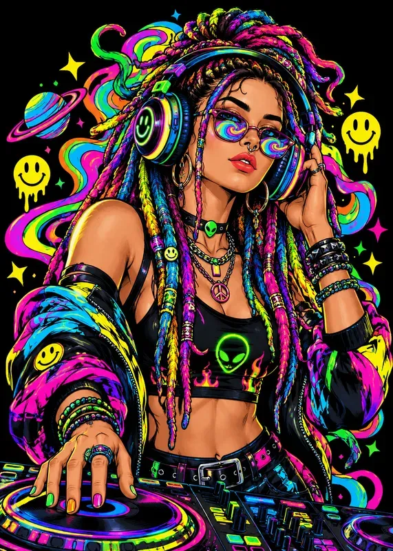 Psychedelic Neon Comic Characters Packs