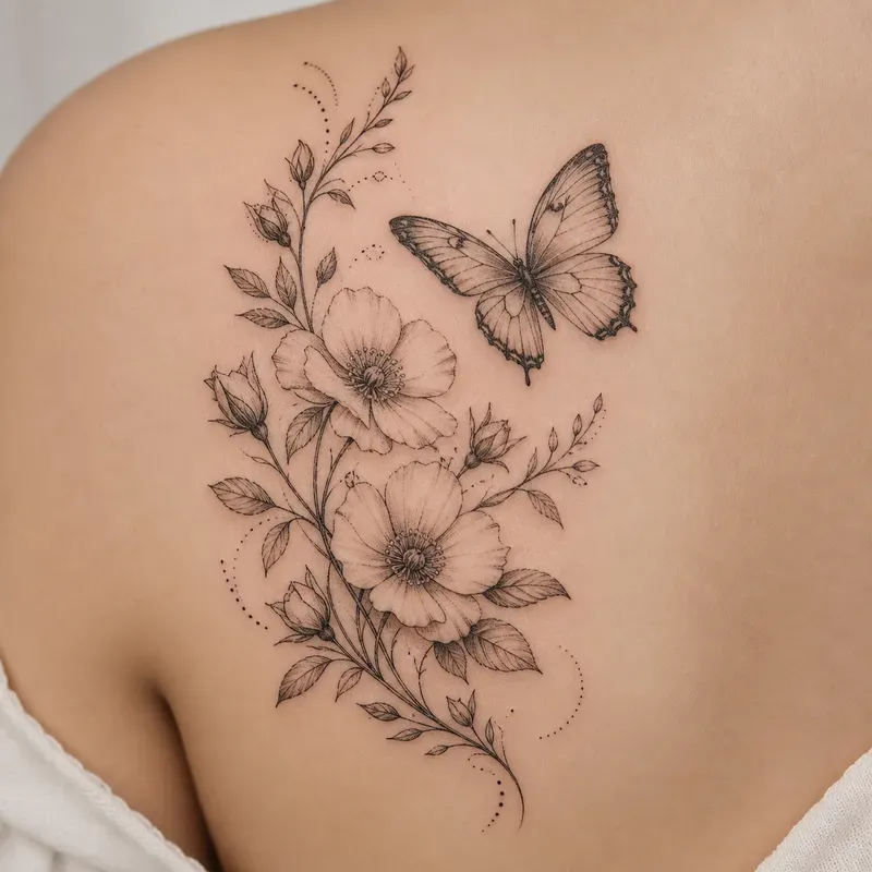 Delicate Floral Butterfly Tattoo Designs