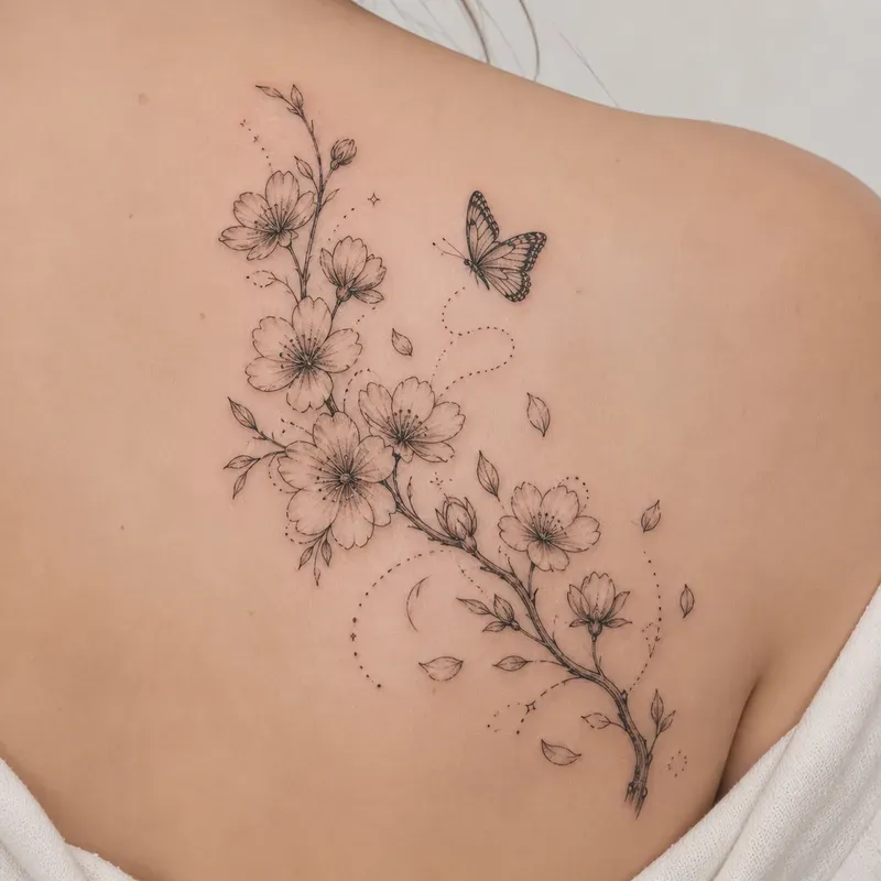 Delicate Floral Butterfly Tattoo Designs
