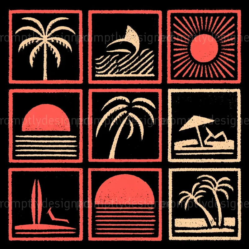 Summer Block Print Merch For Pod Designs