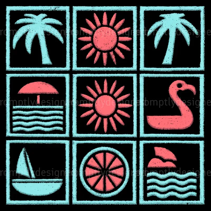 Summer Block Print Merch For Pod Designs