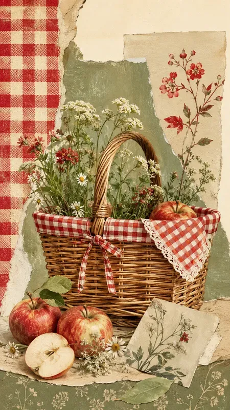 Red Gingham Pattern Artistic Collages