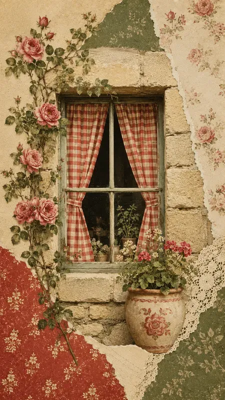 Red Gingham Pattern Artistic Collages