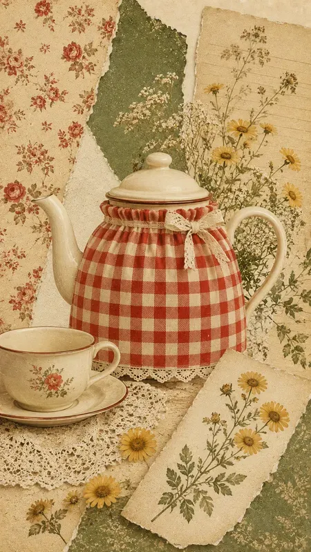 Red Gingham Pattern Artistic Collages