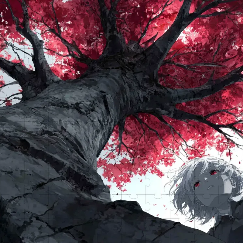 Moody Anime Paintings Crimson Accent