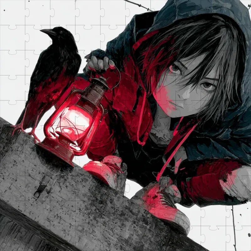 Moody Anime Paintings Crimson Accent