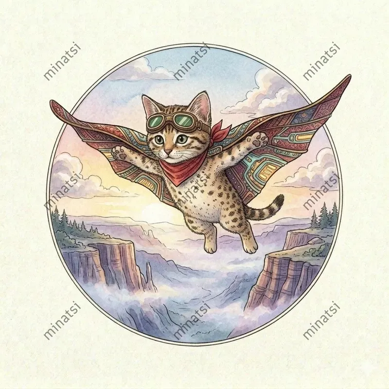 Watercolor Flying Animal Vignettes