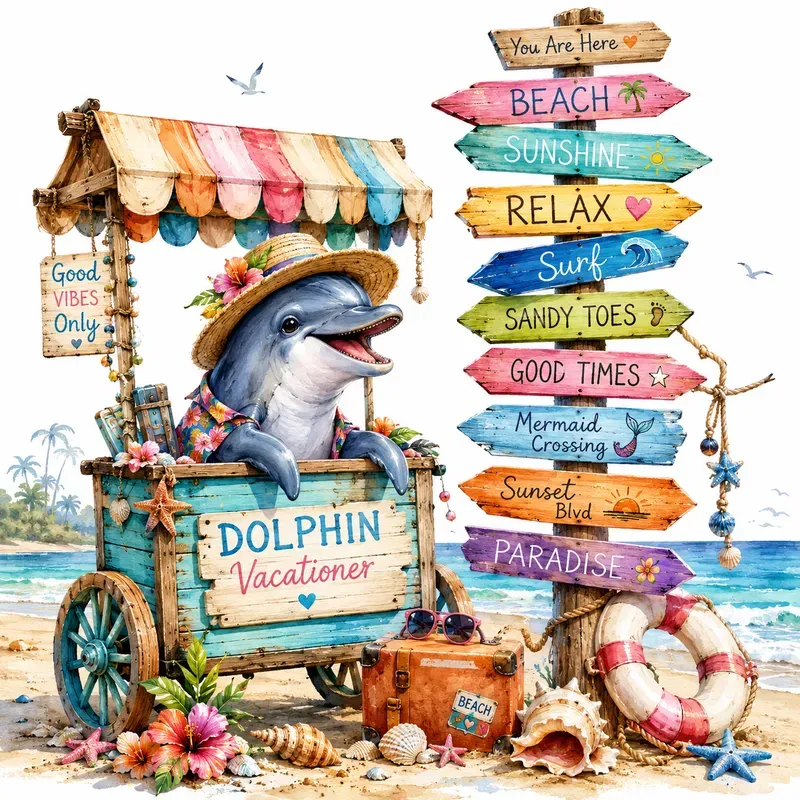 Seaside Signpost Whimsy Adventure Fun