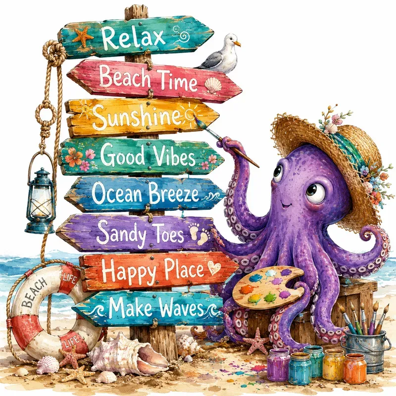 Seaside Signpost Whimsy Adventure Fun